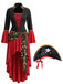 Robe Rouge et Noir Pirate Costume Lacé High Low Années 1940