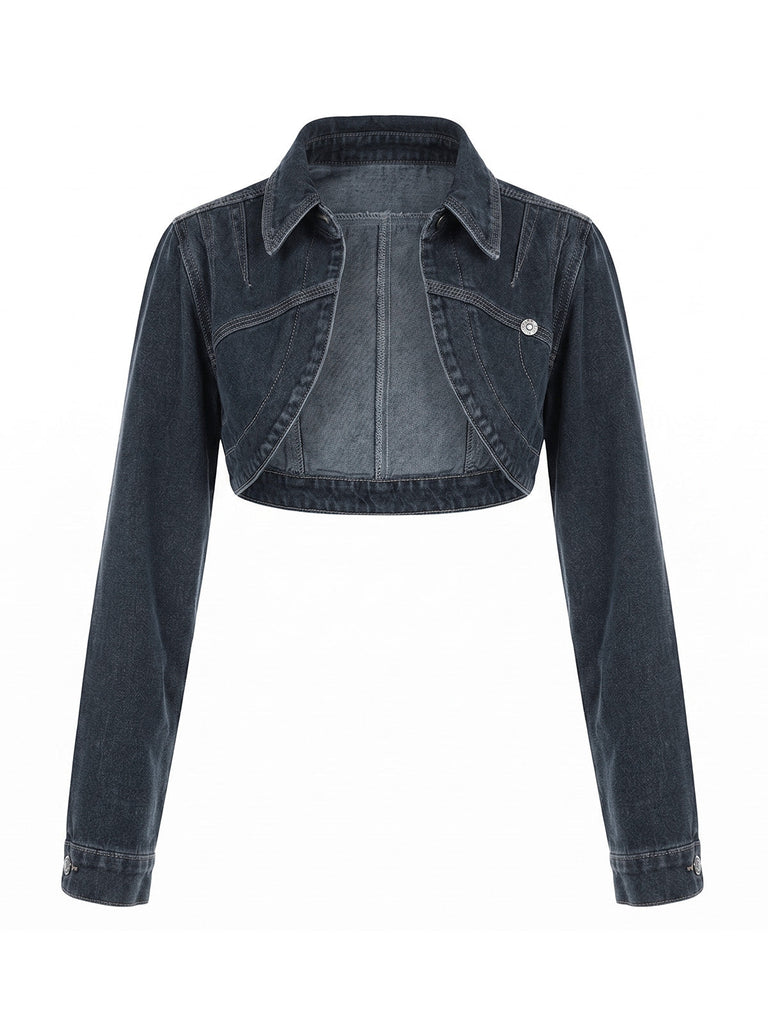 Veste Deep Bleu Revers Denim Cropped Jacket Années 1950