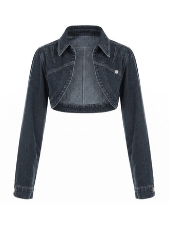 Veste Deep Bleu Revers Denim Cropped Jacket Années 1950