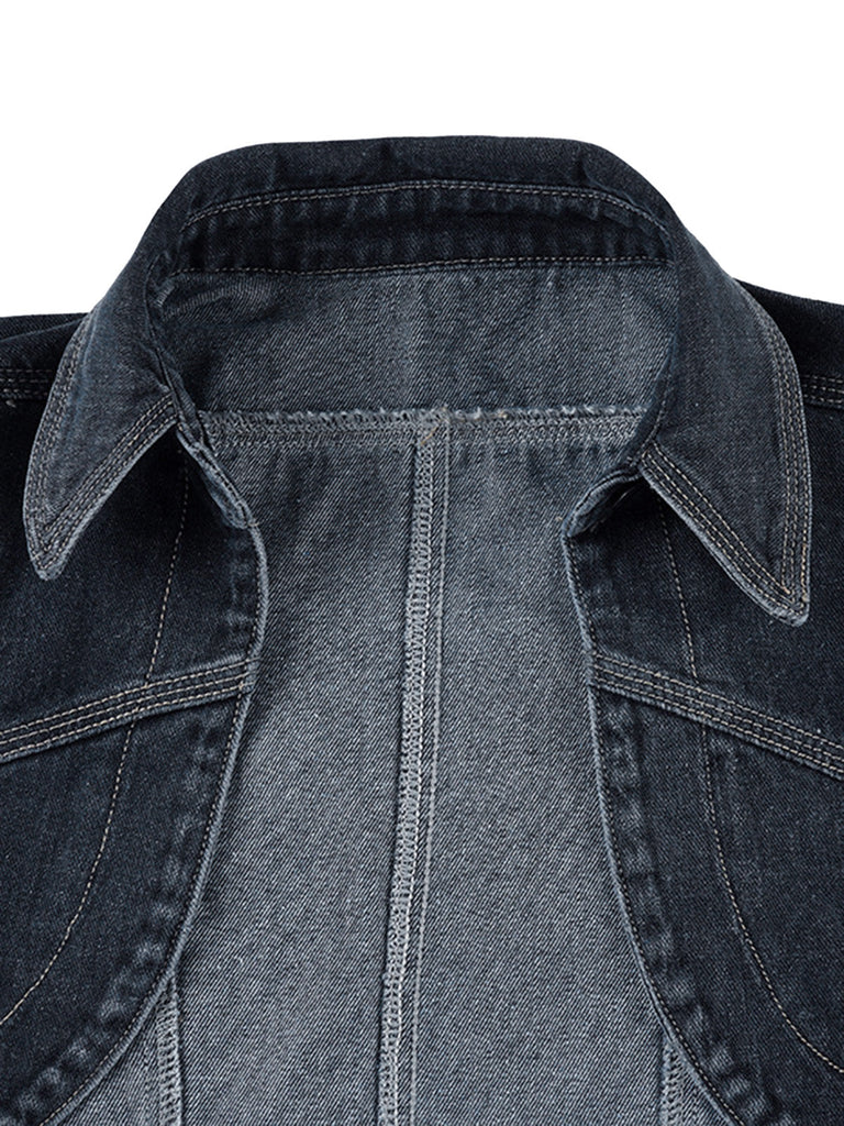 Veste Deep Bleu Revers Denim Cropped Jacket Années 1950