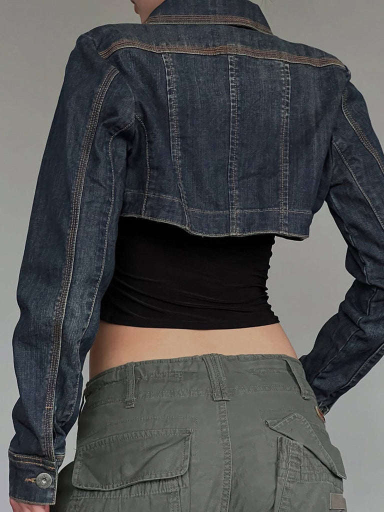 Veste Deep Bleu Revers Denim Cropped Jacket Années 1950