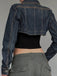 Veste Deep Bleu Revers Denim Cropped Jacket Années 1950