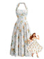 Robe imprimé floral dos nu et fente années 1930