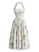 Robe Floral Halter Dos Nu Nœud Fendu Jaune Années 1930 2