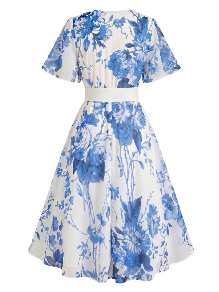 [Grande Taille] Grande Taille [] Floral Col V Ligne A Mousseline Années 1950 2
