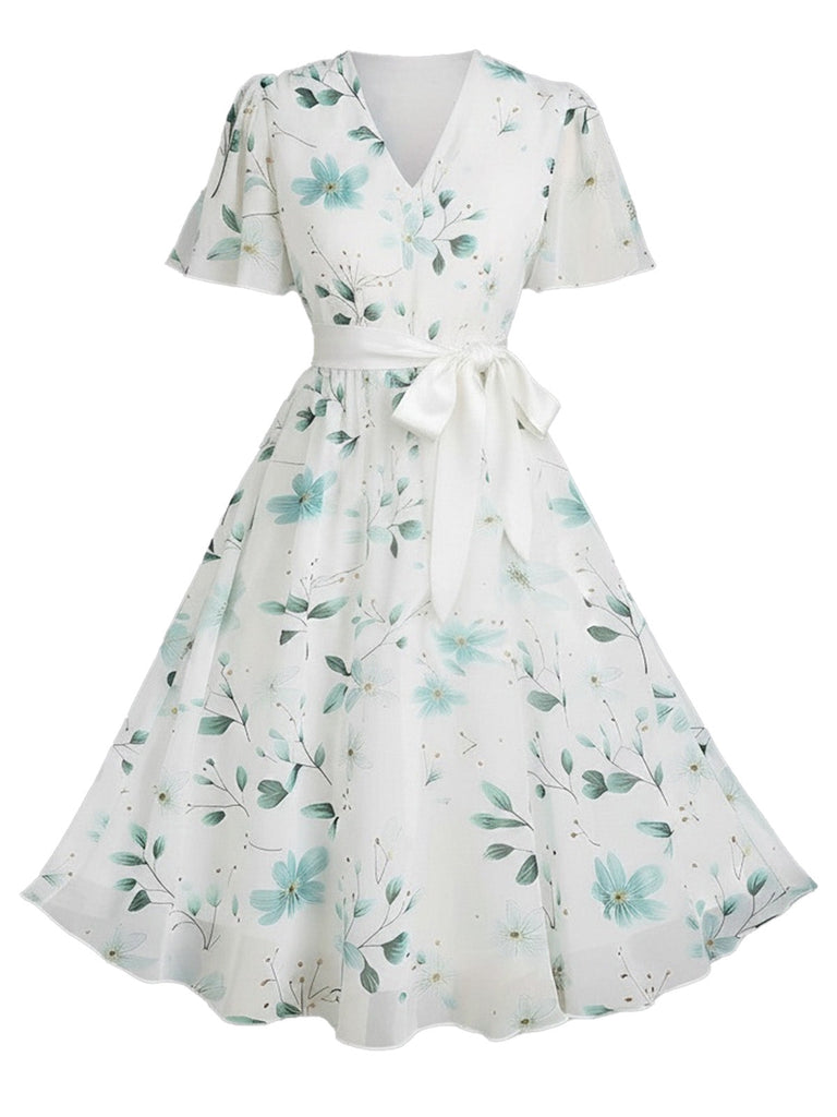 [Grande Taille] Grande Taille [] Floral Col V Ligne A Mousseline Années 1950 4