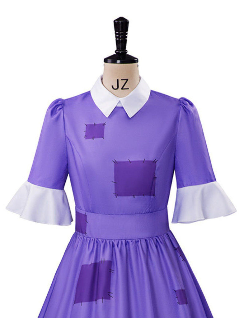 Robe Halloween Patchwork à Col Claudine Violet Années 1950