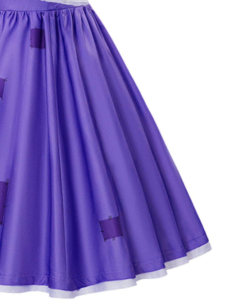 Robe Halloween Patchwork à Col Claudine Violet Années 1950