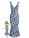 Robe Ajustée Dos-Nu Col V Floral Bleue Années 30