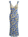 Robe Ajustée Dos-Nu Col V Floral Bleue Années 30