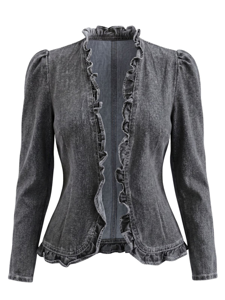 Veste Volant Manches Longues Denim Années 1960 5
