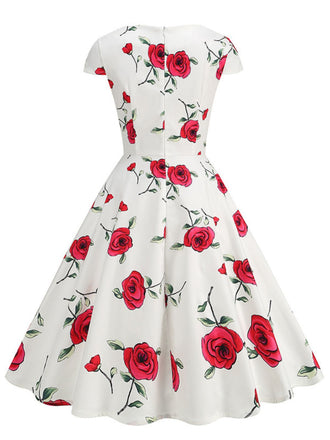 Robe Col V Manches Cape Rose Années 50