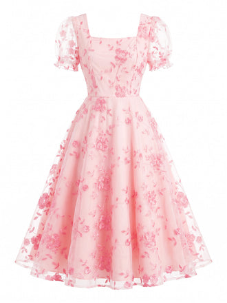 Robe Col Carré Manches Bouffantes Floral Broderie Années 1940 2