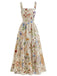 Robe Maxi à Étages Bretelles Spaghetti Col Carré Floral Années 40