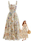 Robe longue volants encolure carrée et fines bretelles motif floral années 40