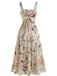 Robe Maxi à Étages Bretelles Spaghetti Col Carré Floral Années 40