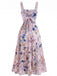 Robe Maxi à Étages Bretelles Spaghetti Col Carré Floral Années 40