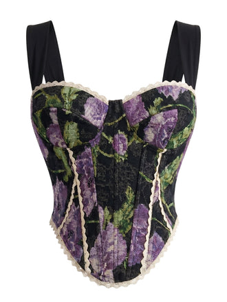 Floral Dentelle Bordure Corset Bustier Bretelles Années 1960
