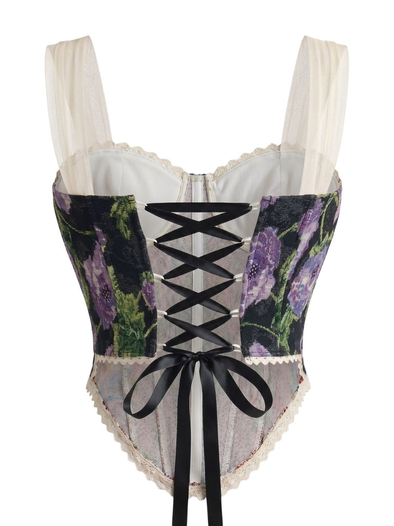 Floral Dentelle Bordure Corset Bustier Bretelles Années 1960 2