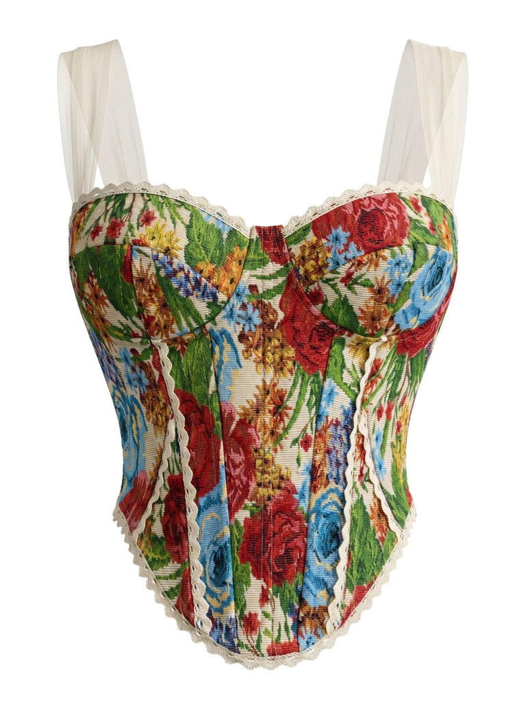 Floral Dentelle Bordure Corset Bustier Bretelles Années 1960 5