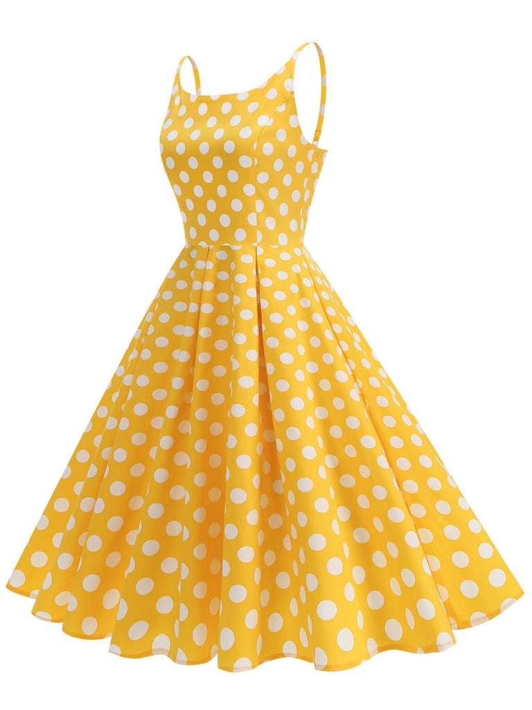 Robe Bretelles Spaghetti à Pois Évasé Années 1950 13