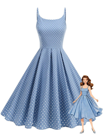 Robe Bretelles Spaghetti à Pois Évasé Années 1950
