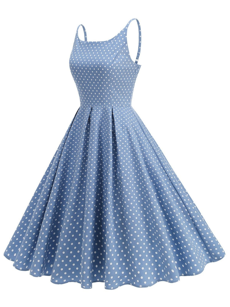 Robe Bretelles Spaghetti à Pois Évasé Années 1950 3
