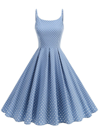 Robe Bretelles Spaghetti à Pois Évasé Années 1950 2