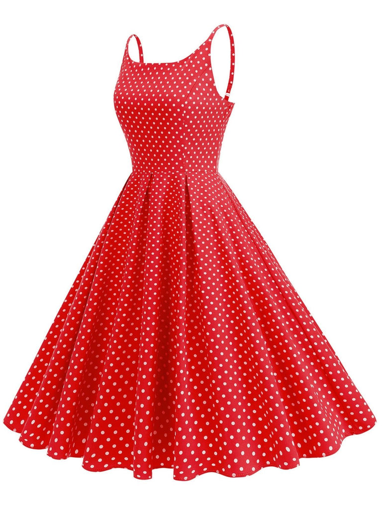 Robe Bretelles Spaghetti à Pois Évasé Années 1950 8