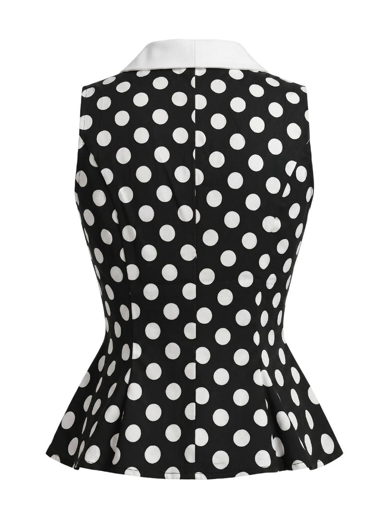 Blouse sans Manches à Revers à Pois Années 50