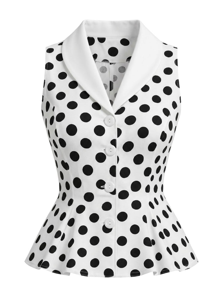 Blouse sans Manches à Revers à Pois Années 50