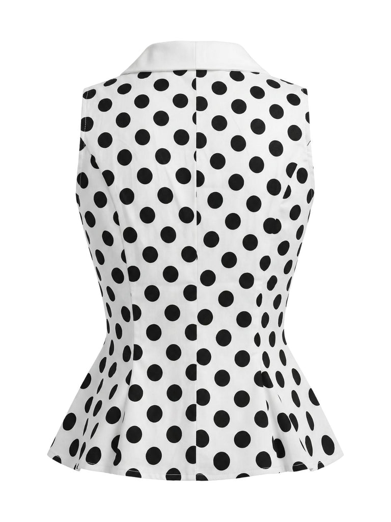 Blouse sans Manches à Revers à Pois Années 50