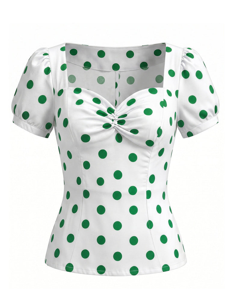 à Pois Ajusté Manches Bouffantes Années 1950 4