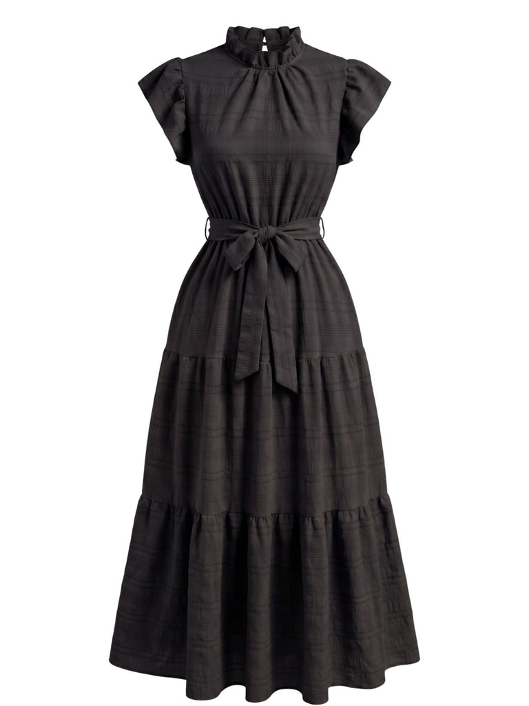 Robe Volant Col Montant Ceinturé à Étages Années 1940 4