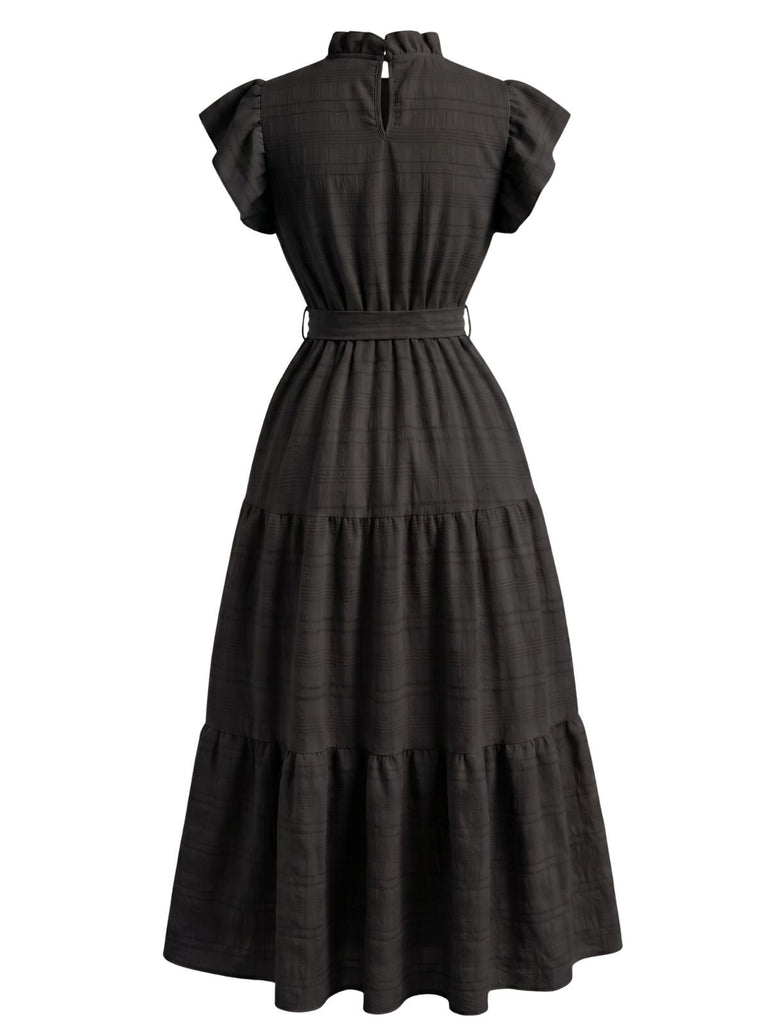 Robe Volant Col Montant Ceinturé à Étages Années 1940 5