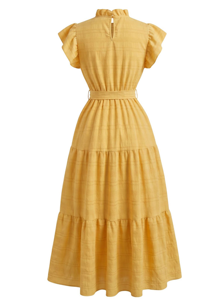 Robe Volant Col Montant Ceinturé à Étages Années 1940 3