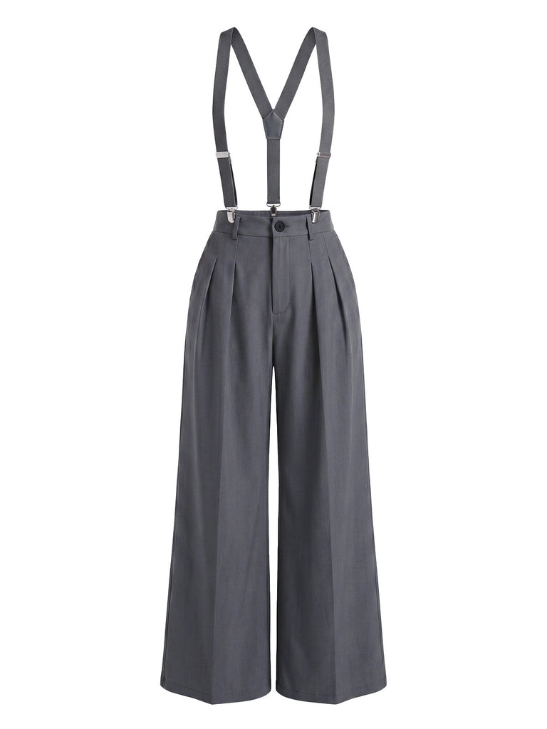 Combinaison Taille Haute Jambes Larges Plissé Gris Années 1960 11