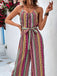 Combinaison Ceinturée à Jambes Larges Rayé Boho Multicolore Années 70