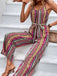 Combinaison Ceinturée à Jambes Larges Rayé Boho Multicolore Années 70