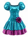 [Prévente] Robe Bleu Laser 3D-Floral à Étages Années 1980
