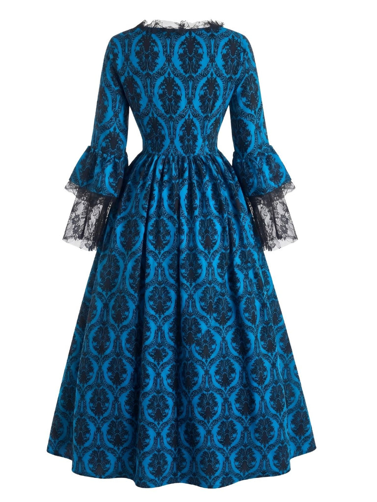 Robe victorienne baroque à lacets et manches cloche années 1950