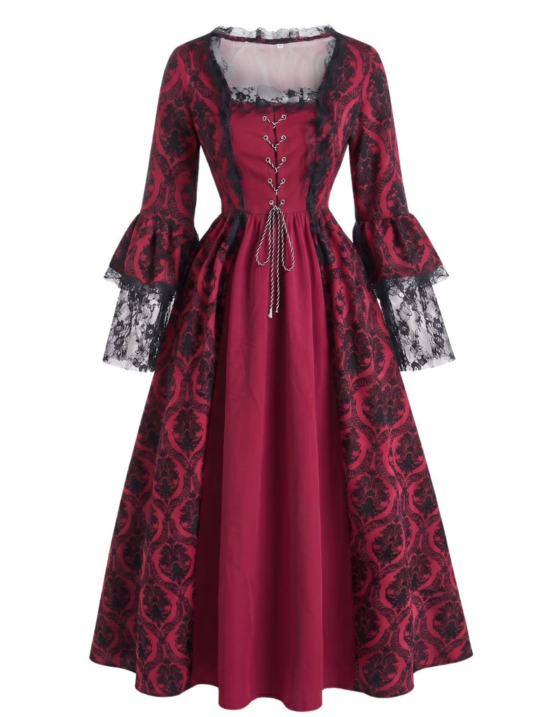 Robe victorienne baroque à lacets et manches cloche années 1950