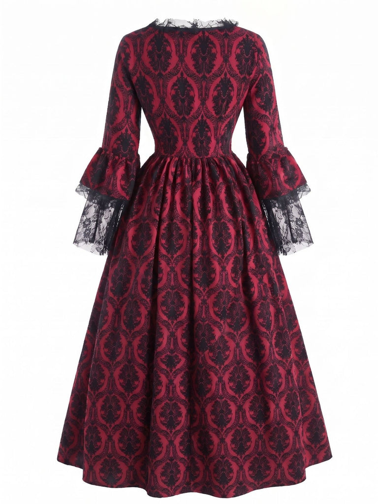 Robe victorienne baroque à lacets et manches cloche années 1950