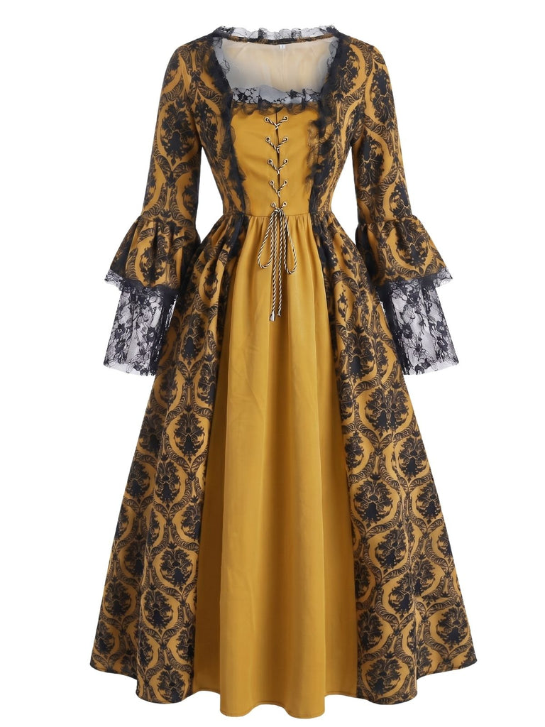 Robe victorienne baroque à lacets et manches cloche années 1950