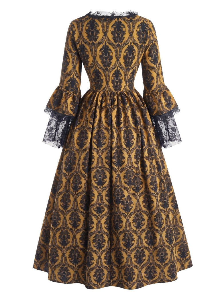 Robe victorienne baroque à lacets et manches cloche années 1950