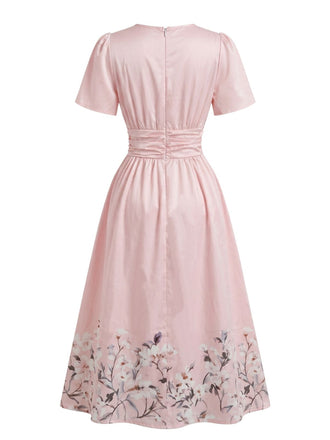 Robe Taille Haute Floral Col V Parapluie Années 1940 3
