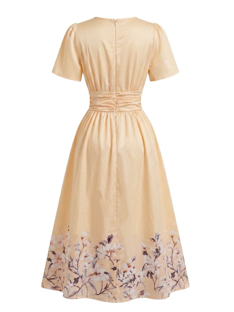 Robe Taille Haute Floral Col V Parapluie Années 1940 5
