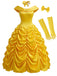 Ensemble robe jaune de princesse féerique à épaules dénudées et volants étagés Années 1950