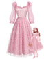 [Prévente] Robe rose tulle volants motifs floraux et sequins années 50