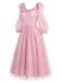 [Prévente] Robe rose en tulle floral à sequins et volants Années 1950